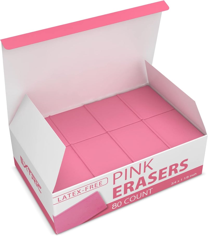 EXTRIC Pink Erasers, 80 Count, Latex Free Eraser for Kids, Square Eraser, Erasers Bulk for School Supplies, Art, and Office Use - Image 1